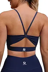 Sutiã esportivo feminino de alto impacto com busto push-up vazado nas costas para treino e corrida, Azul-escuro, M