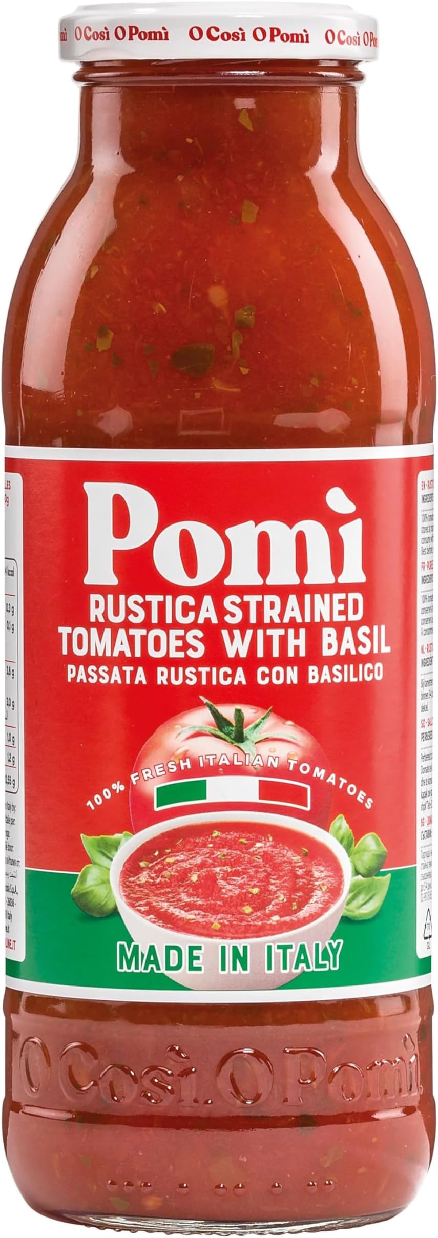 Passata Rustica with Basil, Made from 100% Fresh Italian Tomatoes -700g