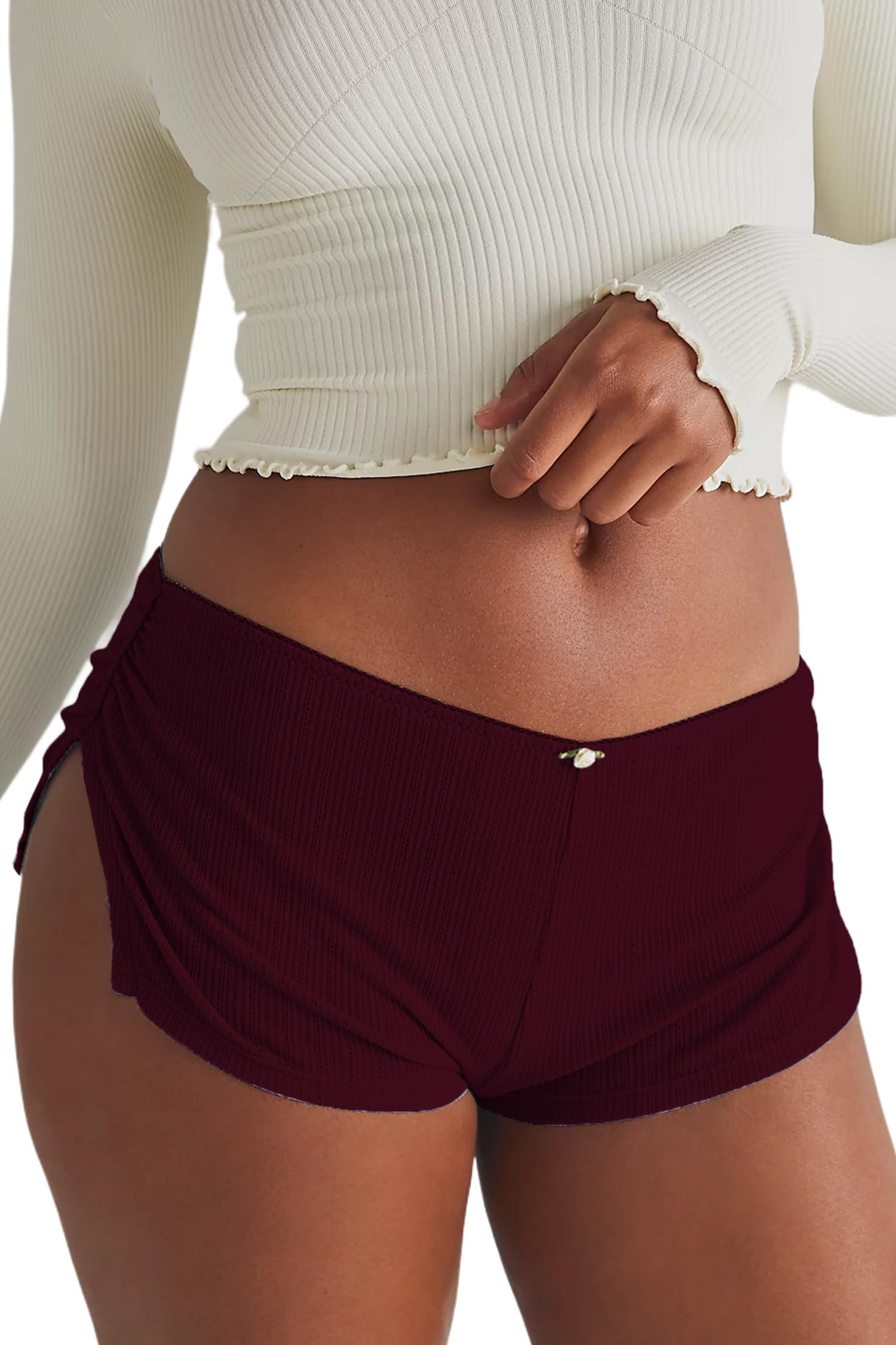 FaroDor Cute Micro Pajamas Shorts for Women Low Rise Side Slit Ruched Lounge Shorts Pj Bottoms