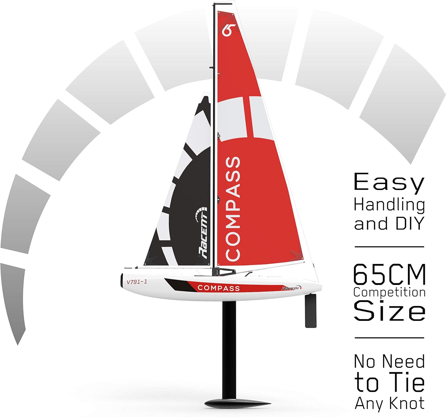 VOLANTEXRC Remote Control Sailing Boat RC Sailboat Compass 650mm 2.4Ghz 2-Channel Ready to Run(RTR) RG65 Class Competition RC Boat RTR for Beginners, Adults (791-1)