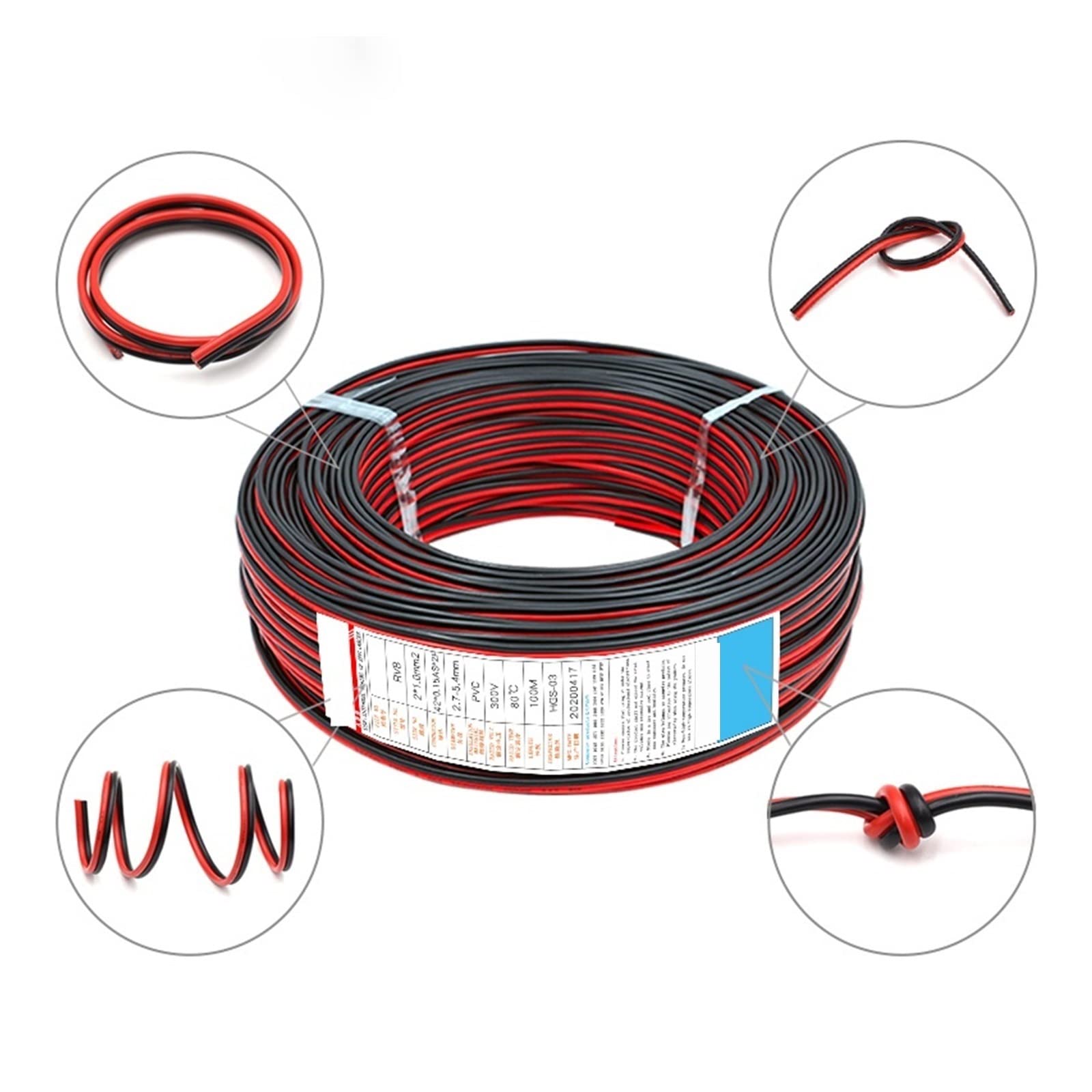 10M Rojo Negro 2 Pines Cable eléctrico 22 20 18 16 14 12 AWG PVC Aislado Cobre Desnudo UL2468 líneas de alimentación Cables LED Leisurely (Size : 10M, Color : 18AWG)