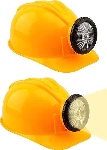 Paquete de 2 sombreros de construcción para niños, casco de disfraz de minero con luz para niños y niñas, suministros de fiesta de Halloween