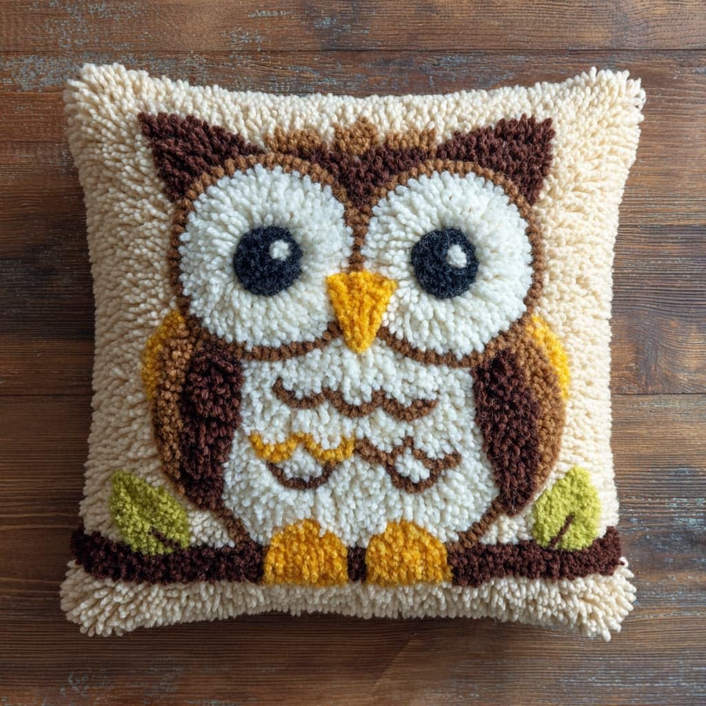 WallustrioaW Latch Hook Pillow Kit,Animal Owl