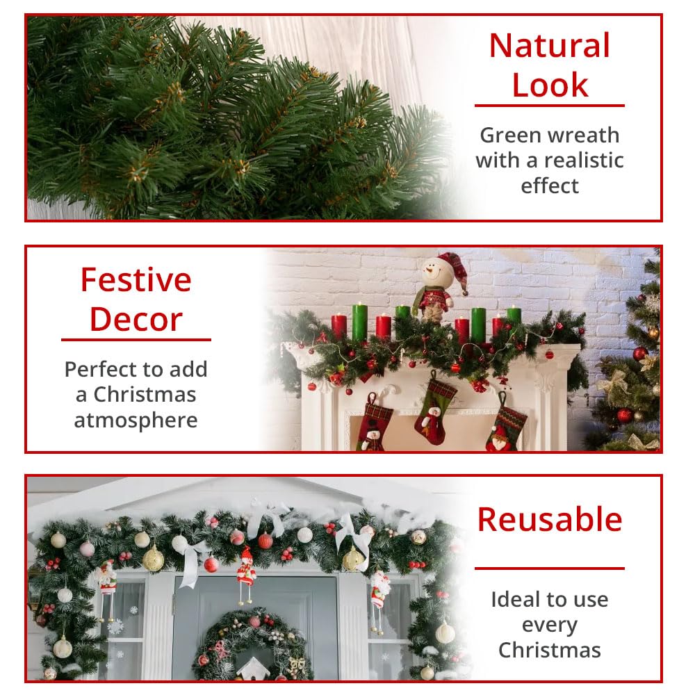 Guirnalda Navidad Escalera Chimeneas, Guirnaldas Navideña Verde Abeto Artificial por Decoración Exterior Interior Hogar Puerta y Pared – 10m