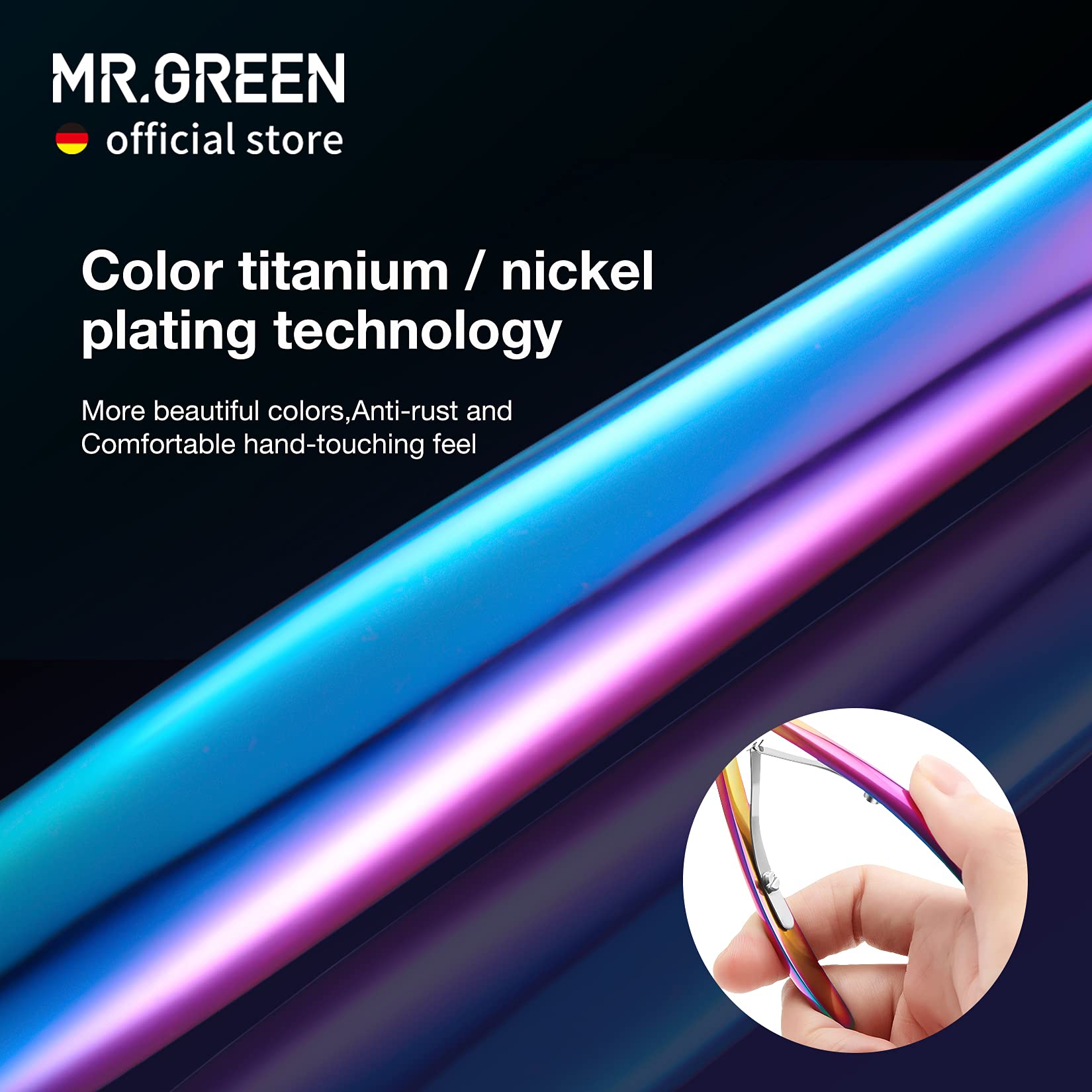 MR.GREEN Profesionales Tijeras para Cutículas y Empujador de Cutículas de Acero Inoxidable Manicura Set para Salón y Hogar(Color Titanio+Empujador)