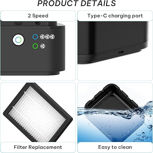 Miniatura 10 de FUKANG Cenicero sin humo, cenicero de humo multifuncional con USB recargable, filtro HEPA que reduce el humo para el hogar, oficina (blanco)