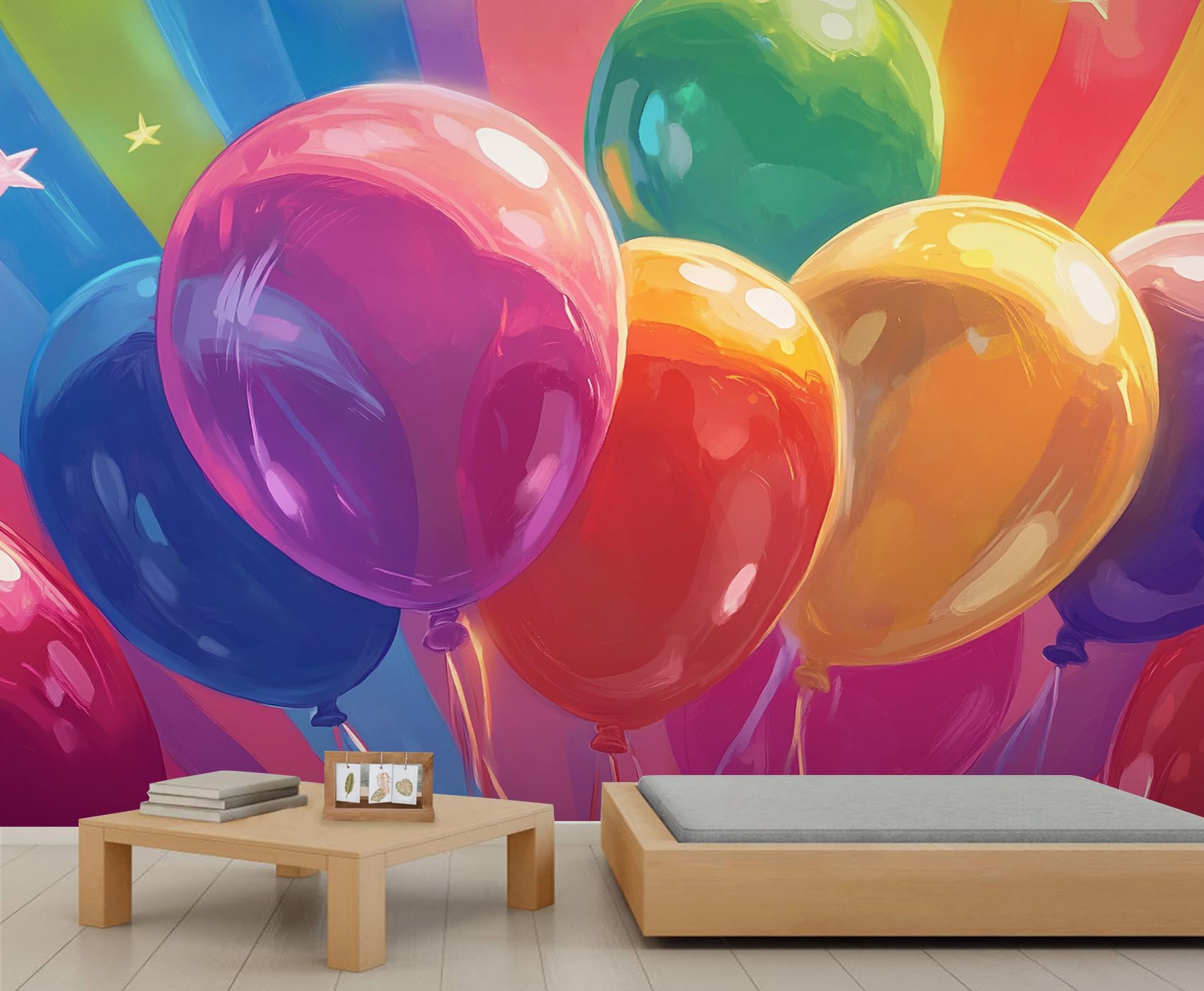 Colorful Balloon Wallpapers Striped Wall Mural Wallpaper Cartoon Wallpaper Girls Room for Girls Bedroom Living Room Mural Poster 450 X 300 cm
