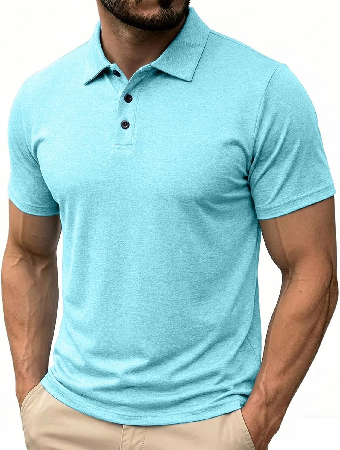 Men's Casual Collared Shirts Short Sleeve Button Up Tops Slim Fit Muscle Tees Lightweight Golf Top Solid Color Tee