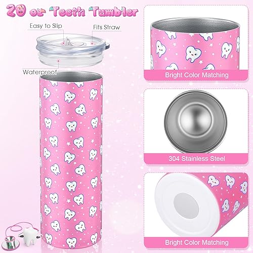Miniatura 5 de 2 vasos de acero inoxidable de 20 onzas para asistente dental, dentista, tazas de café para estudiantes de higiene con pajitas y tapas para