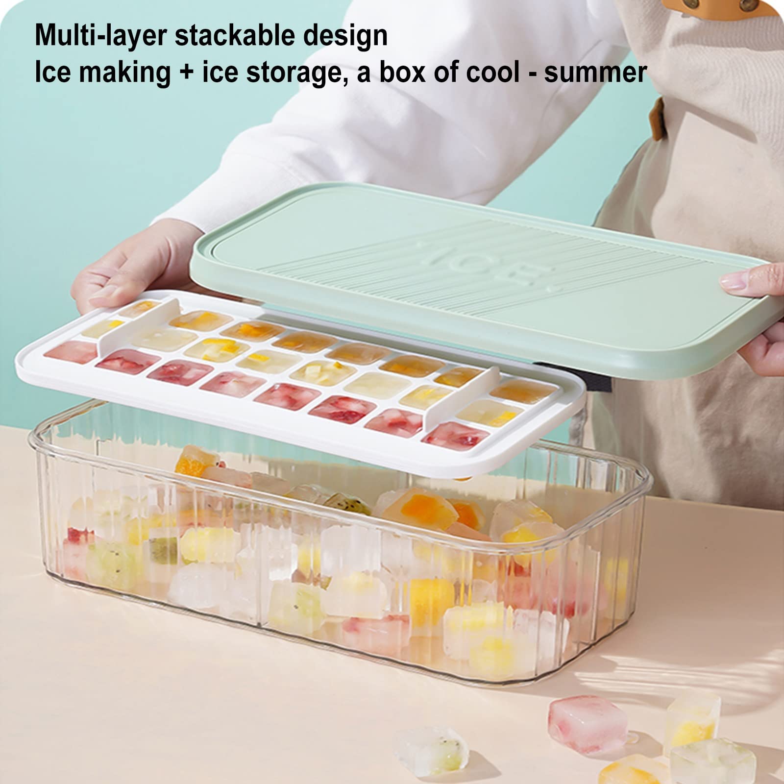 IMPREC Molde Hielo Reutilizable, Contenedor De Hielo De Fácil Liberación Bandeja De Cubitos De Hielo Apilable De Alto Volumen Bandeja De Cubitos De Hielo con Placa De Prensa (Color : Pink)