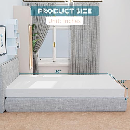 Miniatura 2 de Colchón individual XL de 6 pulgadas, colchón de espuma viscoelástica de gel, alivia la presión, espuma de gel refrescante, colchón individual en una