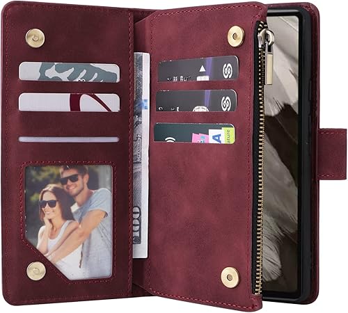 Miniatura 2 de LBYZCASE Funda para Google Pixel 7A 2023 con ranuras para tarjetas bloqueo RFID, funda duradera con función atril con cierre magnético, cierre