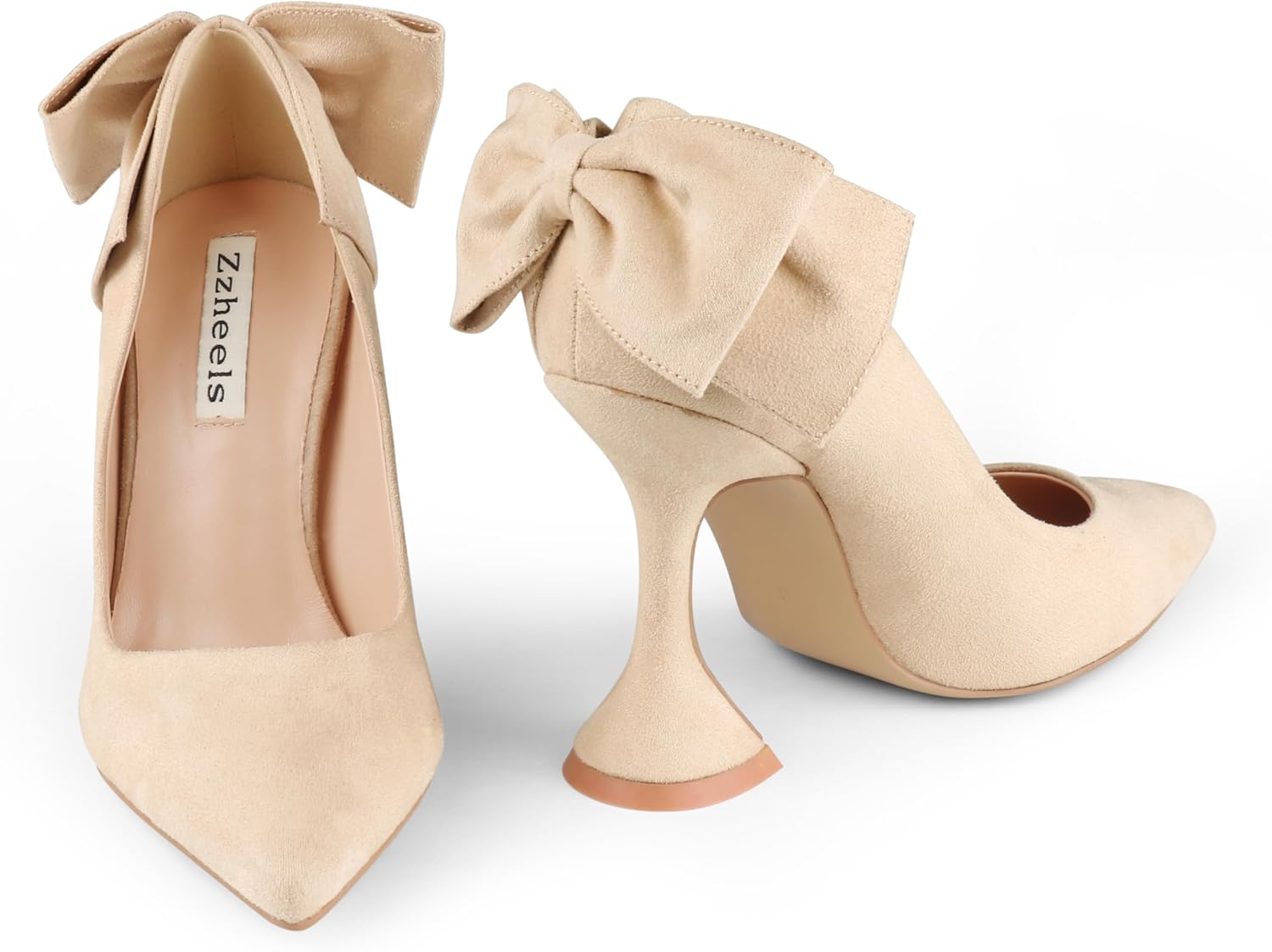 Zzheels Women's 3.74" Bow Pumps Pointed Toe Triangle Heel Pump Wedding Shoes - Image 4