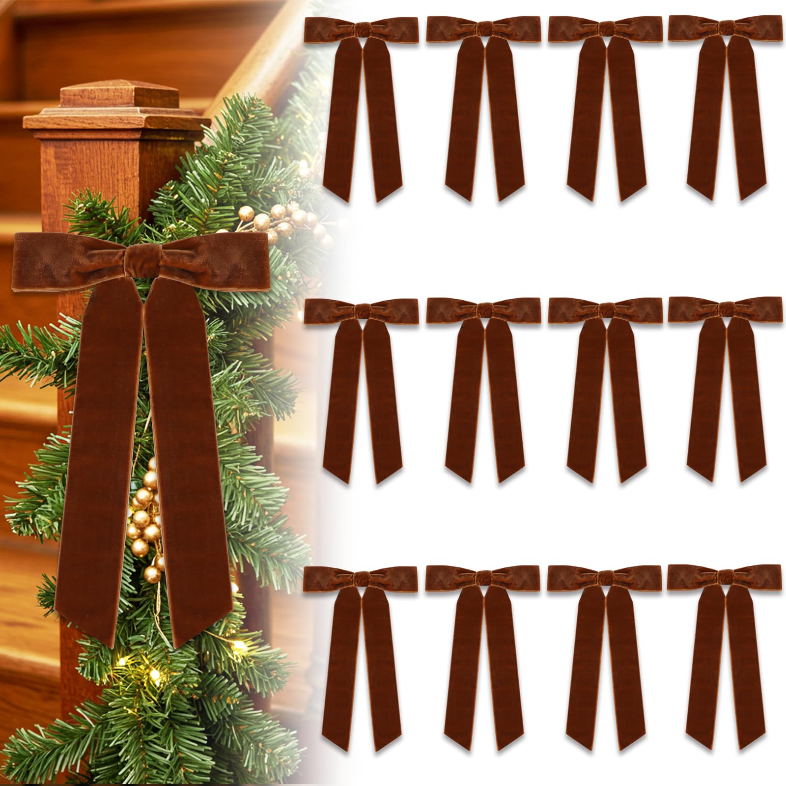 Lazos de terciopelo marrón TONIFUL pack de 12 para decoración de árbol de Navidad y guirnaldas