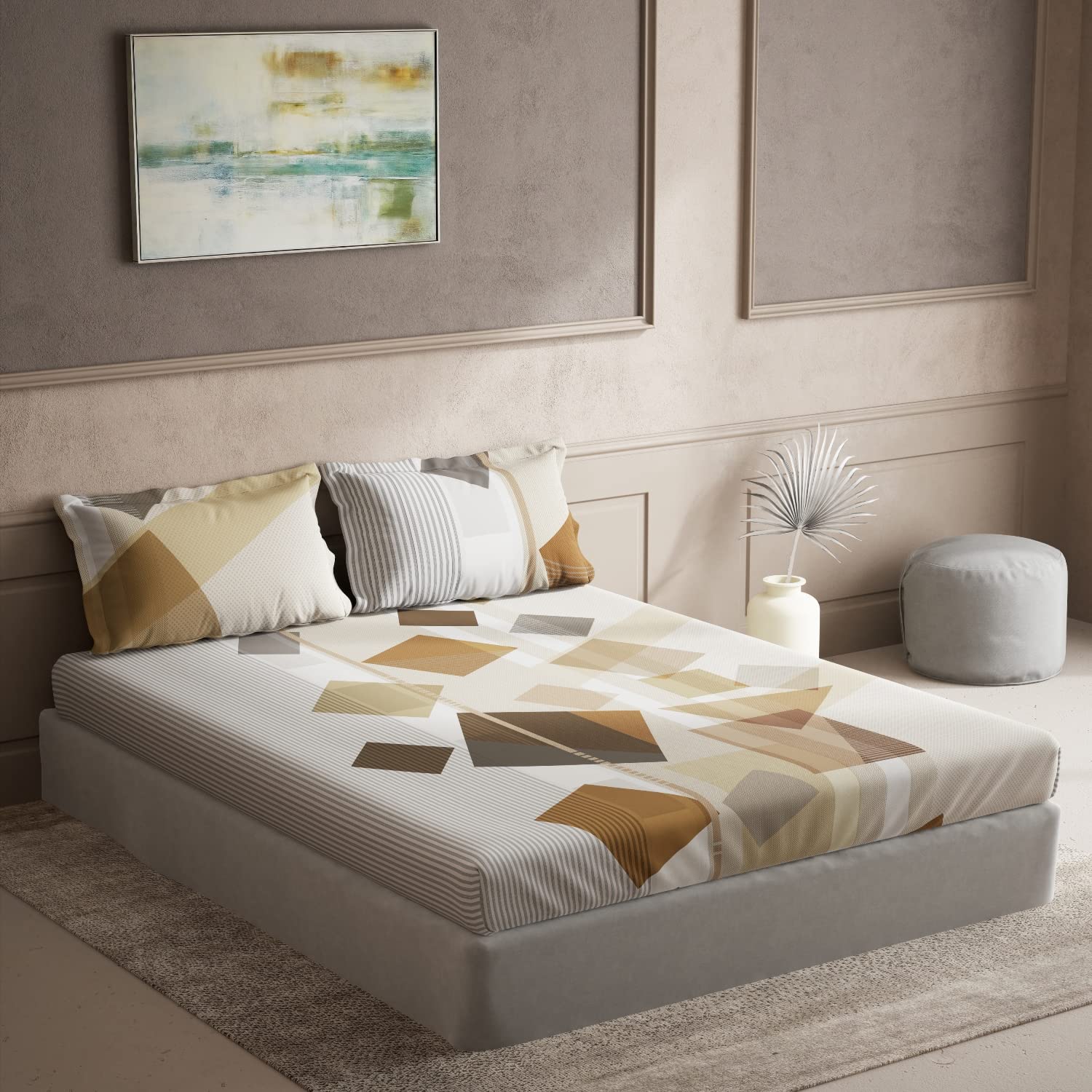 Ddecor - Pack of 1 Bold Geos Geometric 100% Cotton Double Bedsheet with 2 Pillow Covers - Brown-picture-20