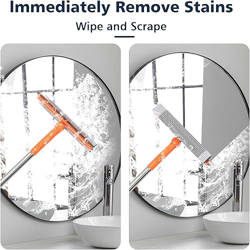 Miniatura 5 de Escobilla de ventana profesional, limpiador de ventanas 2 en 1 con mango largo de acero inoxidable, escobilla de esponja para ventana de automóvil