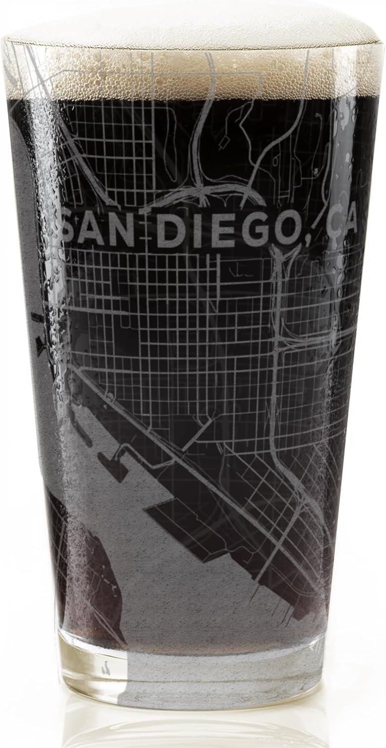 SAN DIEGO CALIFORNIA Engraved City Street Map Beer Pint Glass | Perfect Drinking Gift Idea & Unique Decor!!