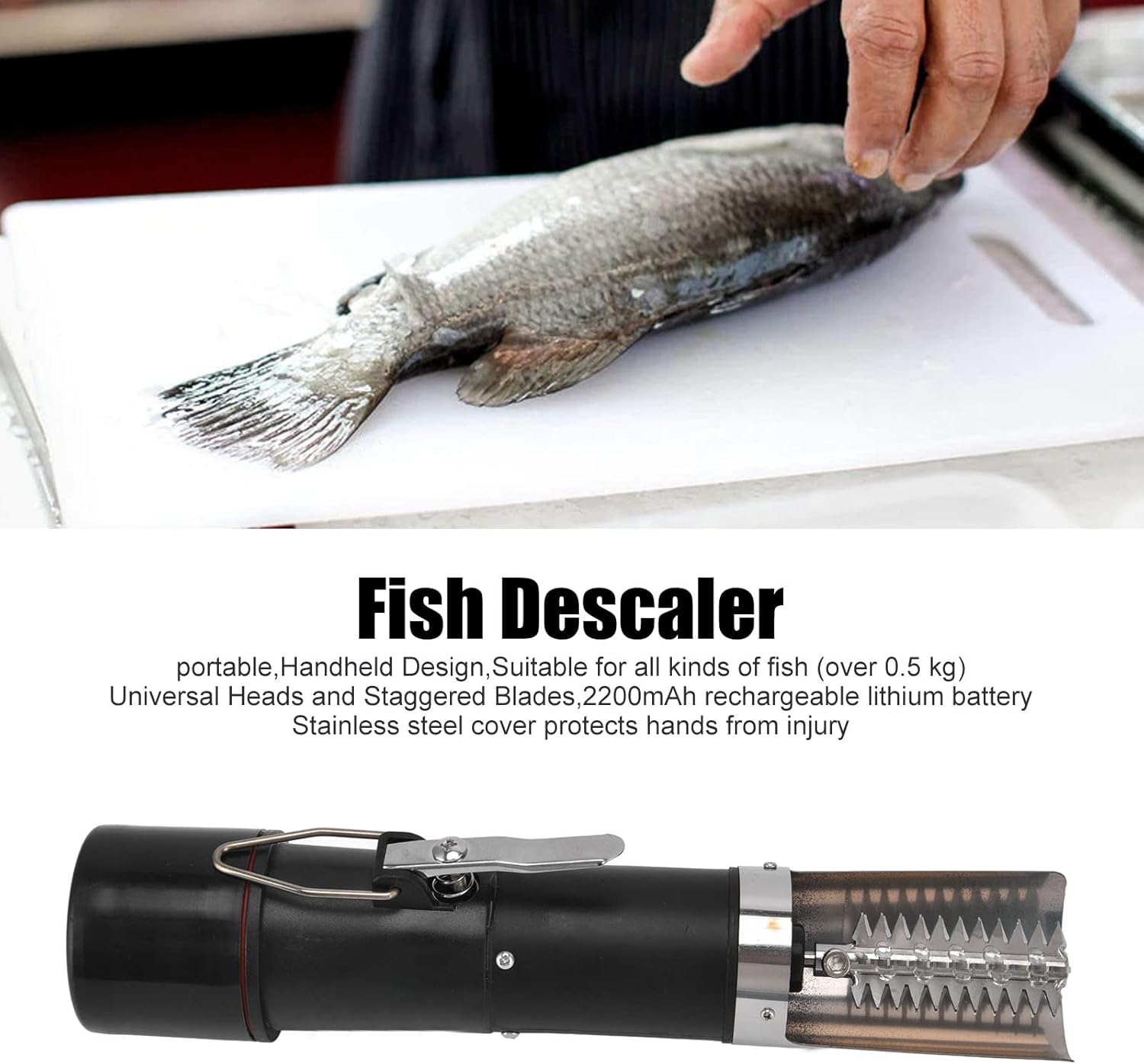 Atyhao Electric Fish Scaler, Handheld Design Fish Scaler 6 Cutter Fish Scale Remover Fish Scraper Fish with Rechargeable Battery (US Plug 100‑240V)