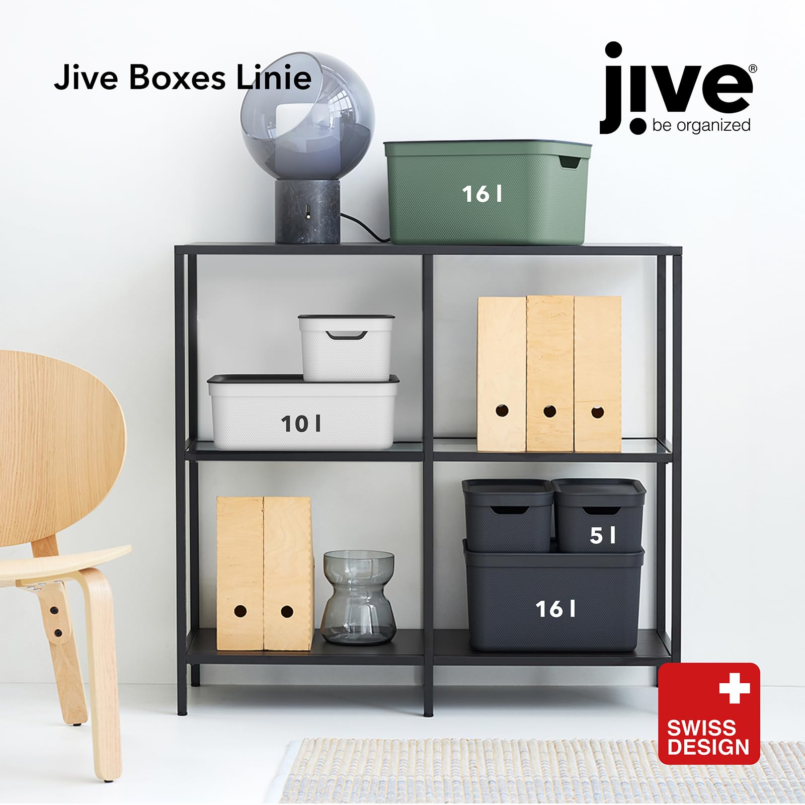 Rotho Jive 3er-Set Aufbewahrungsboxen mit Deckel 10l, A4 | Stapelboxen klein | mit Flechtmuster | modular & stapelbar | pflegeleicht & stabil | schwarz