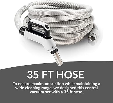 Premium 35 ft Universal Central Vacuum Hose Kit, Wessel Werk Power Nozzle, Pigtail Connection, Universal Premium Prolux Central Vacuum Kit