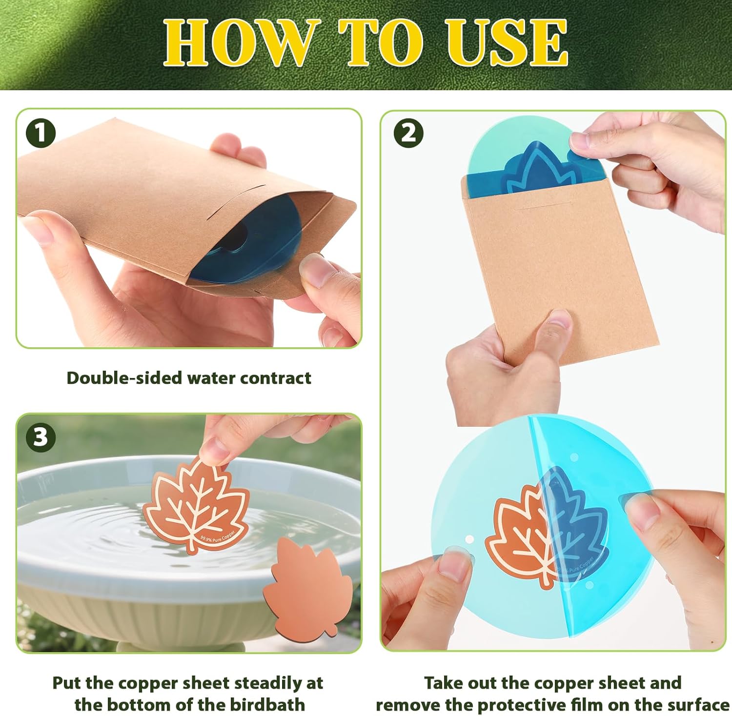 3Pcs Bird Bath Copper Purification Disk 99.99% Pure Copper Water Cleaning Discs 0.6mm Physical Clean Water for All-Season Universal Natural Fit for Outdoor Birdbaths Bowls Garden Fountain(Maple Leaf)