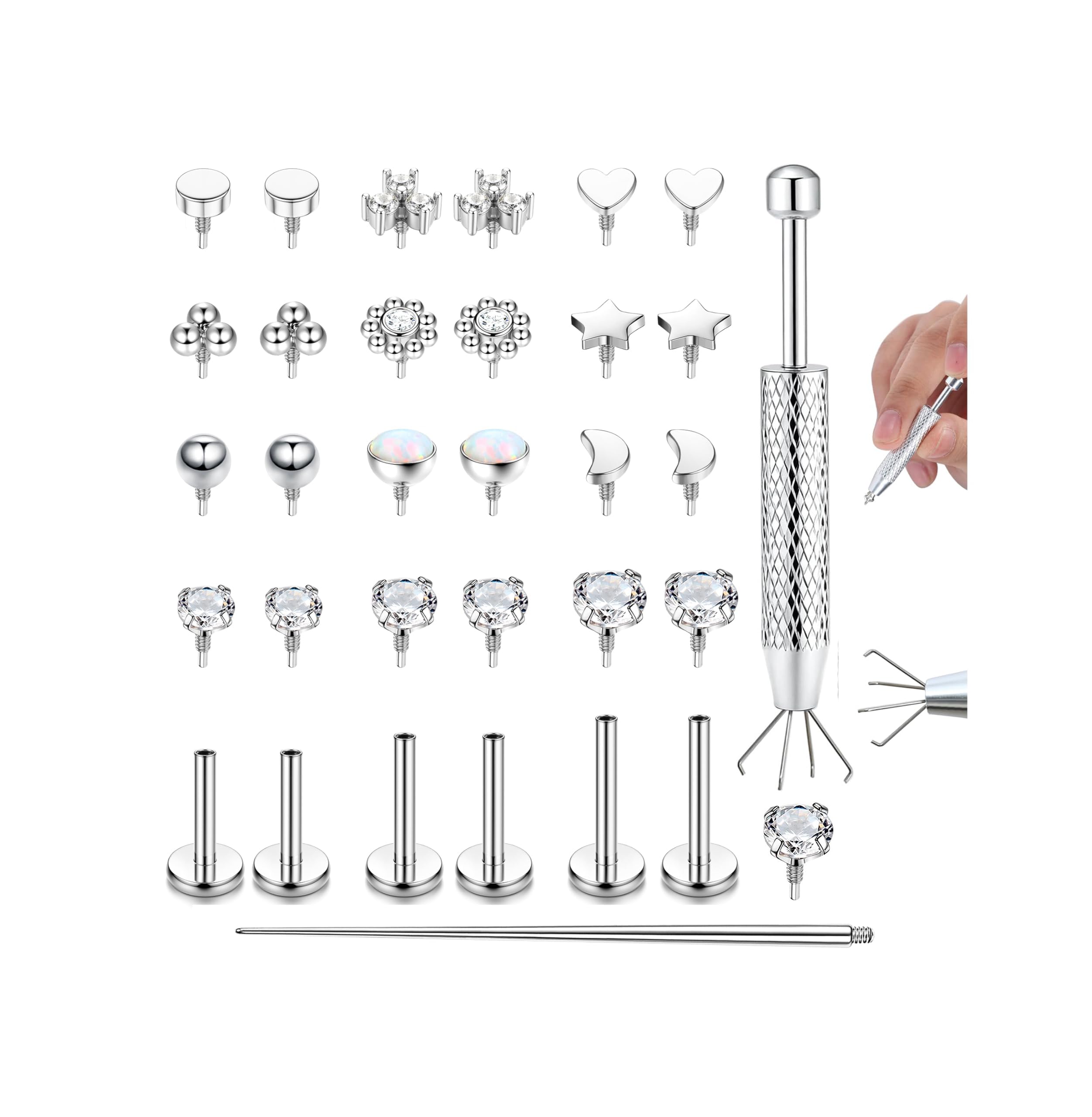 Adramata Piercing Oreja Tragus Helix Labret Roscado Interno Labio CZ Hipoalergénico Medusa Pendiente Pequeño Conch Cartílago Oro Plata 6/8/10MM