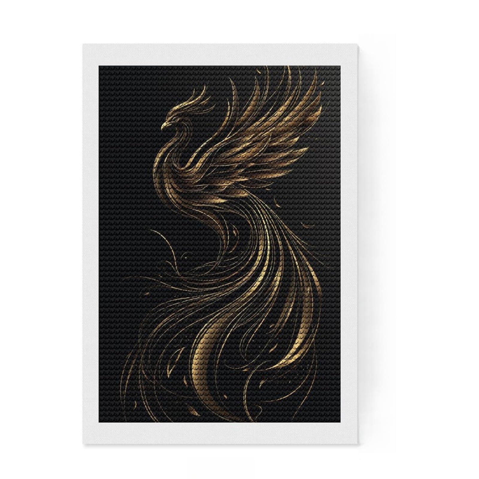 Junmoney Golden Phoenix Silhouette Diamond Art Canvas 8"x12", for Beginners, Printed Canvas, Farmhouse Decor, Birthday Gift, Relaxing DIY Hobby