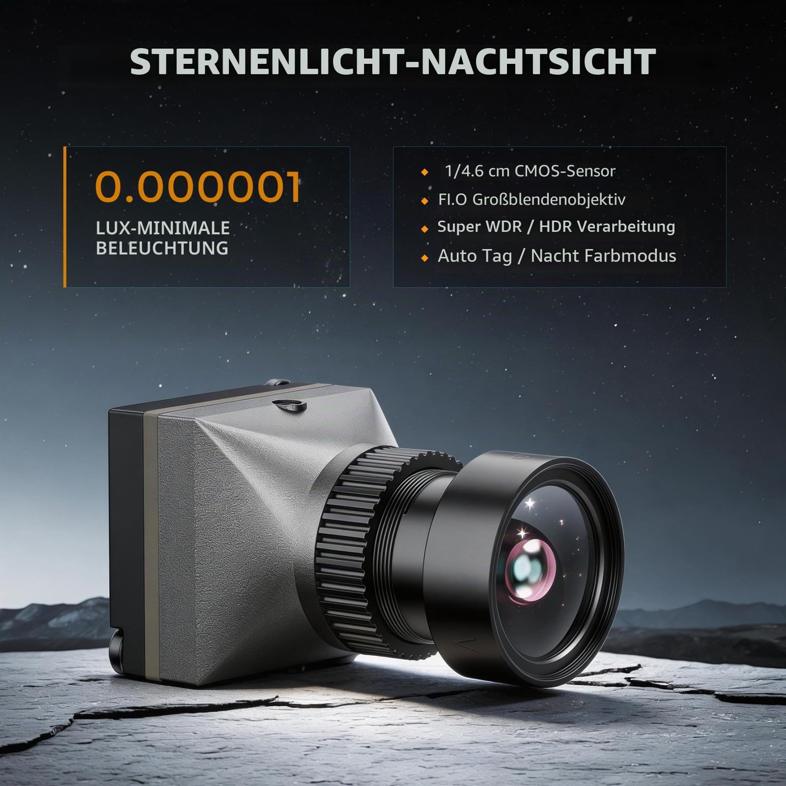 FPV-001_M FPV Camera 1800TVL, 0.000001LUX Starlight Night Vision, Ultra-Low Latency ≤30ms, 5V-40V Wide Voltage, Super WDR, 125° FOV, PAL/NTSC, 1/1.8" CMOS, Micro FPV Racing Drone Camera