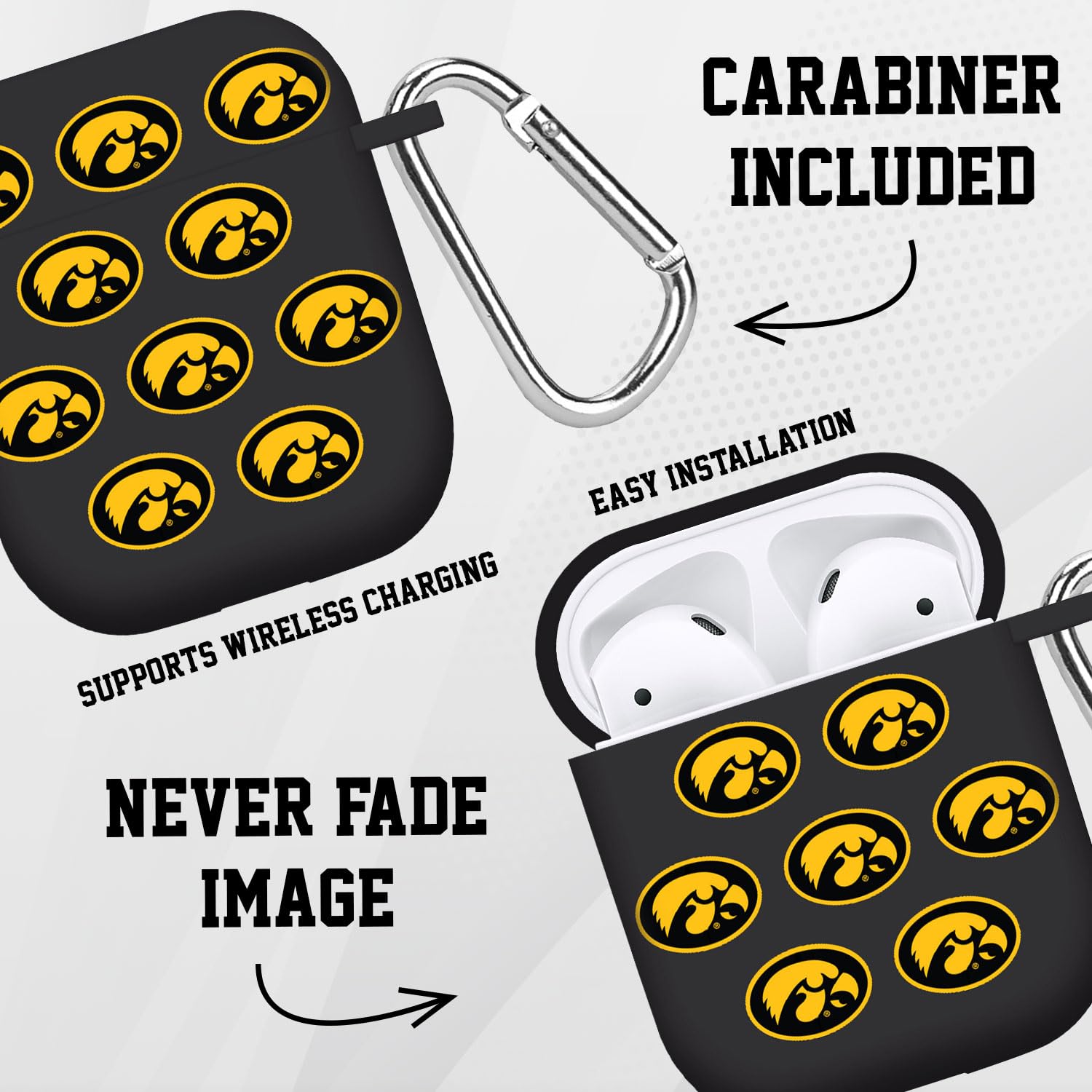 AFFINITY BANDS Iowa Hawkeyes HD Case Cover Compatible with Apple AirPods Gen 1 & 2 (Repeating)