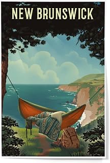 Lantern Press 12x18 Inch Art Print, New Brunswick, Today's Office, Coastal Series, Hammock on Beach