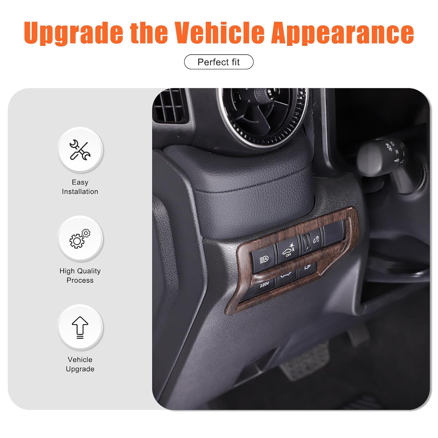 Headlight Switch Button Trim Cover Compatible with Toyota Land Cruiser Prado 2024 2025 2026 Accessories, Headlight Lamp Switch Button Panel Trim Cover(Oak Pattern)