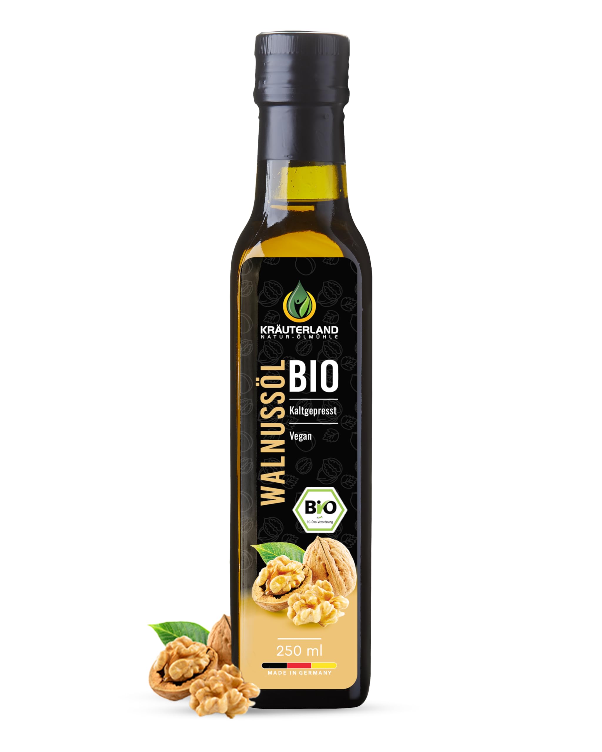 Kräuterland Bio Walnussöl 250ml, Bio Walnusskern, kaltgepresst, naturrein ohne Zusatzstoffe, Vegan & GVO-frei, Premium Qualität