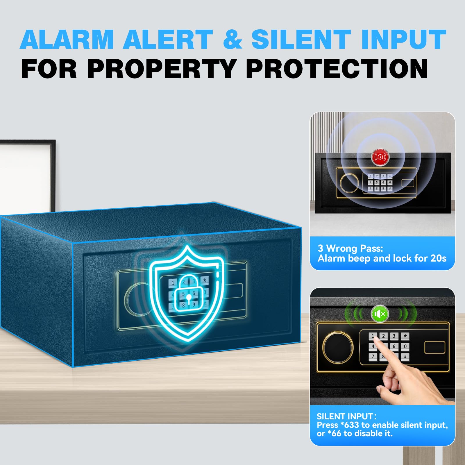 Scatola di sicurezza ignifuga da 1,2 Cu Ft per la casa - Cassetta di sicurezza in acciaio per ufficio e sicurezza domestica, tastiera elettronica digitale, sistema di allarme, modalità