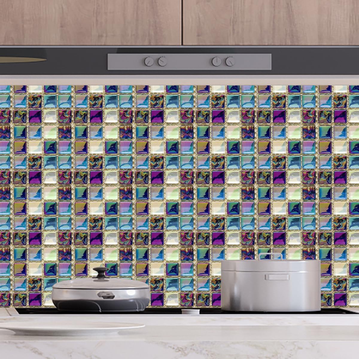 30pcs Self-Adhesive Simulation Mosaic Tile Stickers Floor Stickers Bathroom Kitchen Oil-Proof Wall Sticker