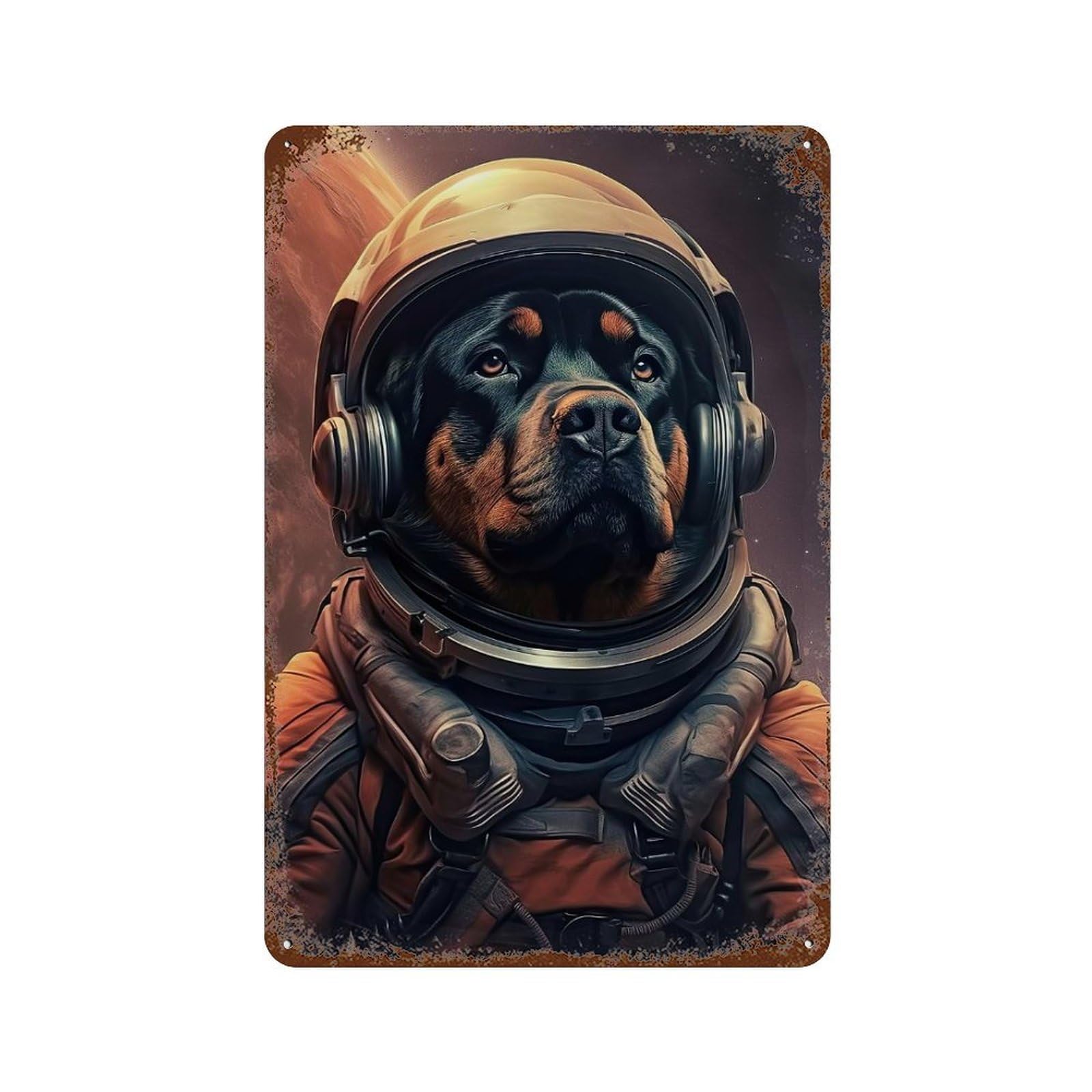 Rust Effect Rottweiler Mars Rusty Metal Tin Sign 11.8"x7.9", Rustic Home Decor for Bistro, Counter And Cafe Decor