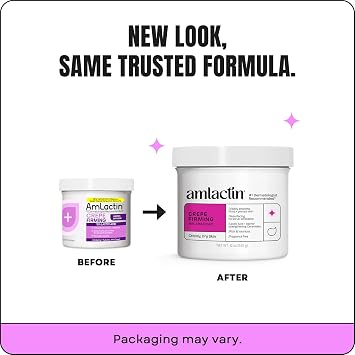 AmLactin Crepe Firming Cream - Therapeutic Skin Tightening Cream for Body No-Scrub Exfoliator and Moisturizer, Skin Care with 15% Lactic Acid AHA, 12 oz (Packaging May Vary)