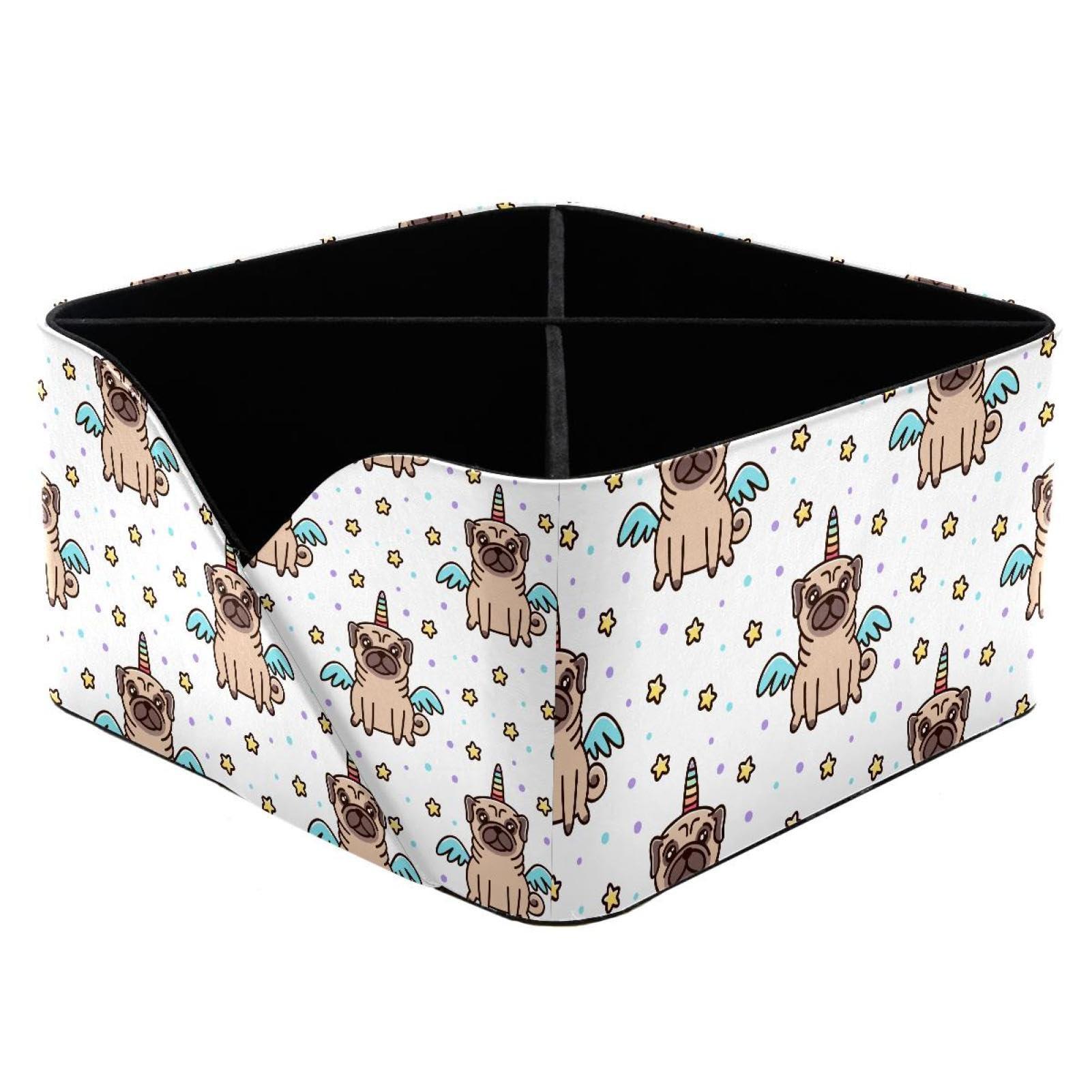 KengjuTesu Unicorn Pug Dog Wing Blue Star Desktop Organizer Pen Holder, Rectangular Pencil Cup for Office, Study and Makeup Stations