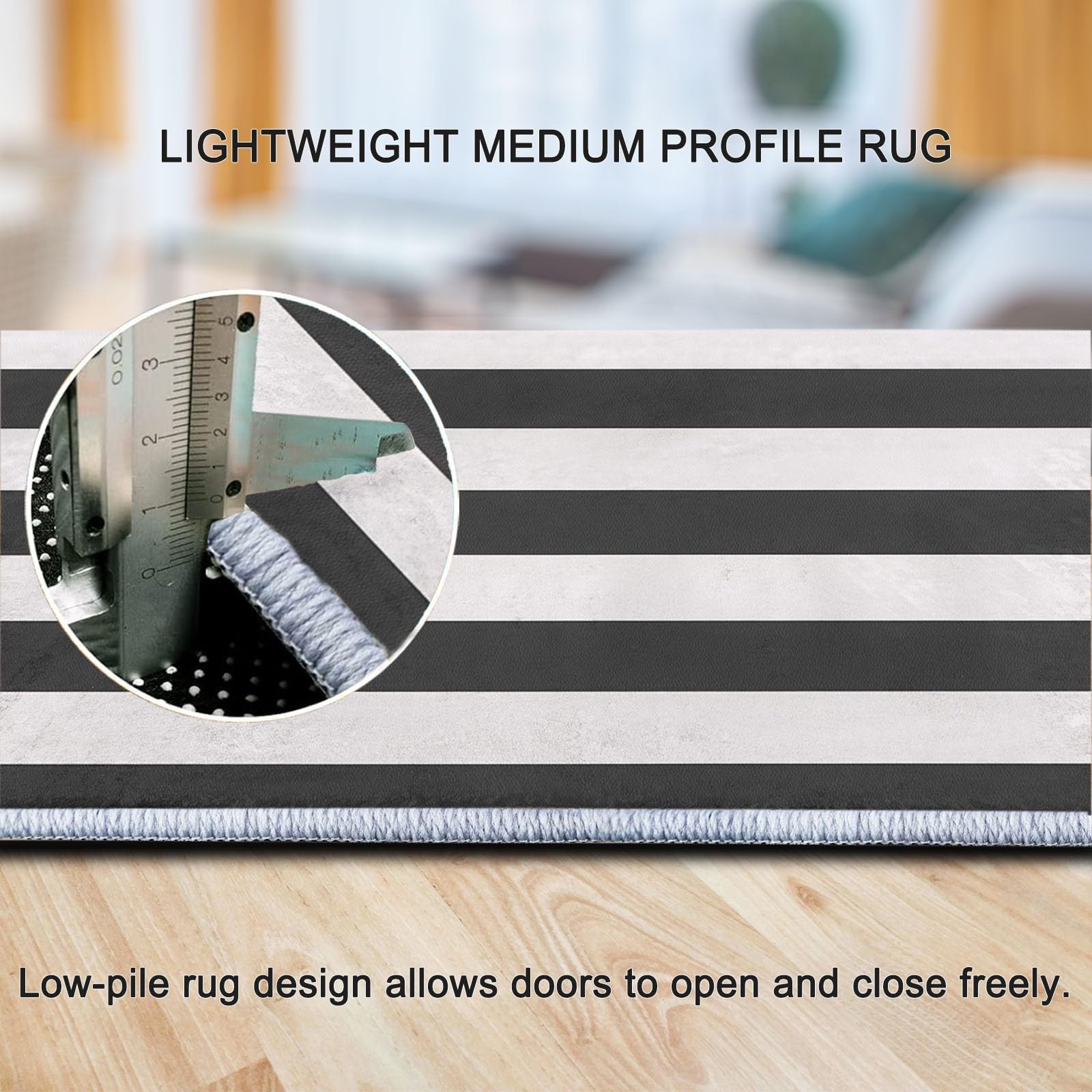 Tapis Lavable en Machine 140 x 200 cm Élégance Moderne Horizontale Et Rayée Tapis Poils Courts Anti-Poussière – Design Élégant et Antidérapant – Parfait pour Salon, Chambre et Couloir, Noir Et Blanc
