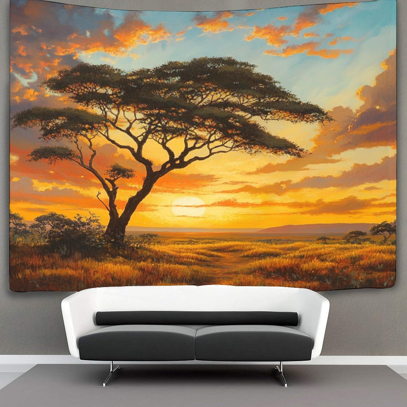 kaiyun African Savannah Decor Tapestry,Sunset Wall Art Tapestries Wall Hangings for Living Room Bedroom Dorm 150cmx200cm