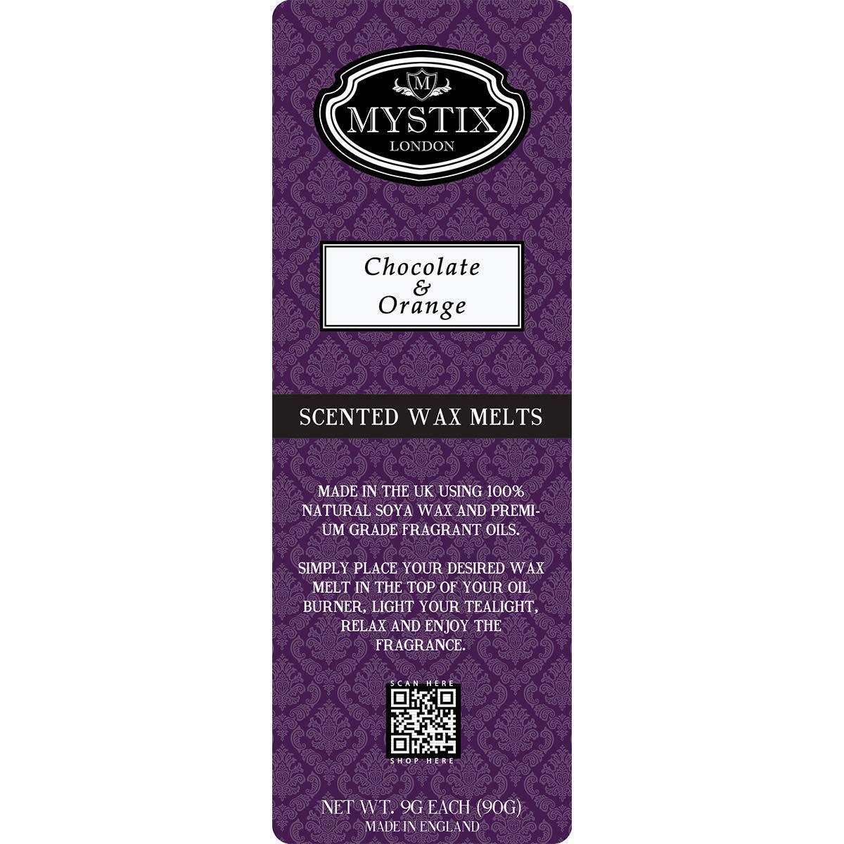 Mystix London | Chocolate & Orange - Wax Melts Clamshell 90g (10 Cubes)| 100% Natural SOYA Wax | Long-Lasting Fragrance for Aromatherapy & Soothing Atmosphere