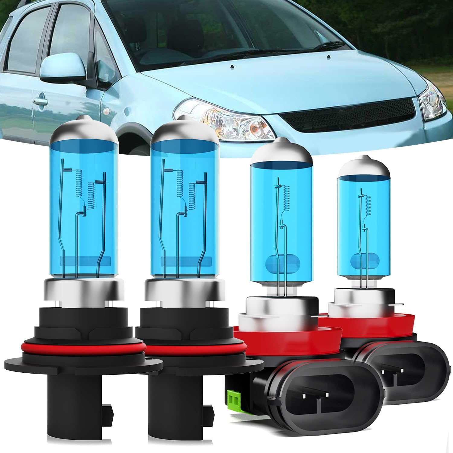 Halogen Headlights Fit for Suzuki SX4 2007-2013 Headlight Bulbs,9007/HB5 High/Low Beams+ h11 Fog Lights Bright Front Lights,Plug And Play,Pack of 4