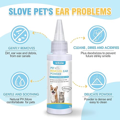 Miniatura 2 de Ninibabie Limpiador de orejas de perro, polvo de oreja de perro para eliminación de pelo, 1.48 oz, tratamiento de infección de oído de perro con
