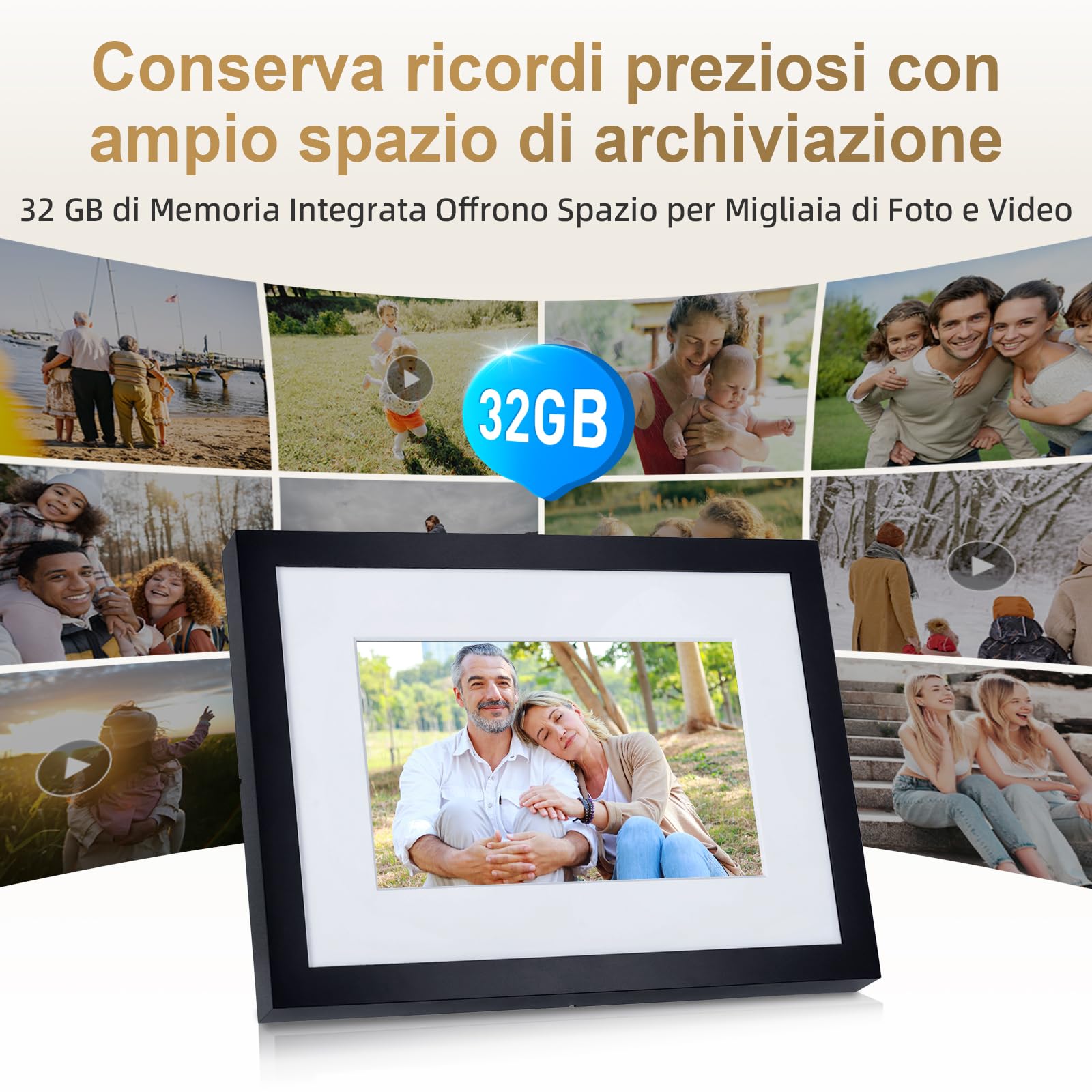 Cornice Digitale, Rollei Smart Frame WiFi 110 10,1 Pollici Frameo Portafoto Digitale 32GB IPS Touchscreen 1280x800 Condivisione di Foto e Video Cornice Nera Cornice-Foto-Portafoto-Cornici-Digitali