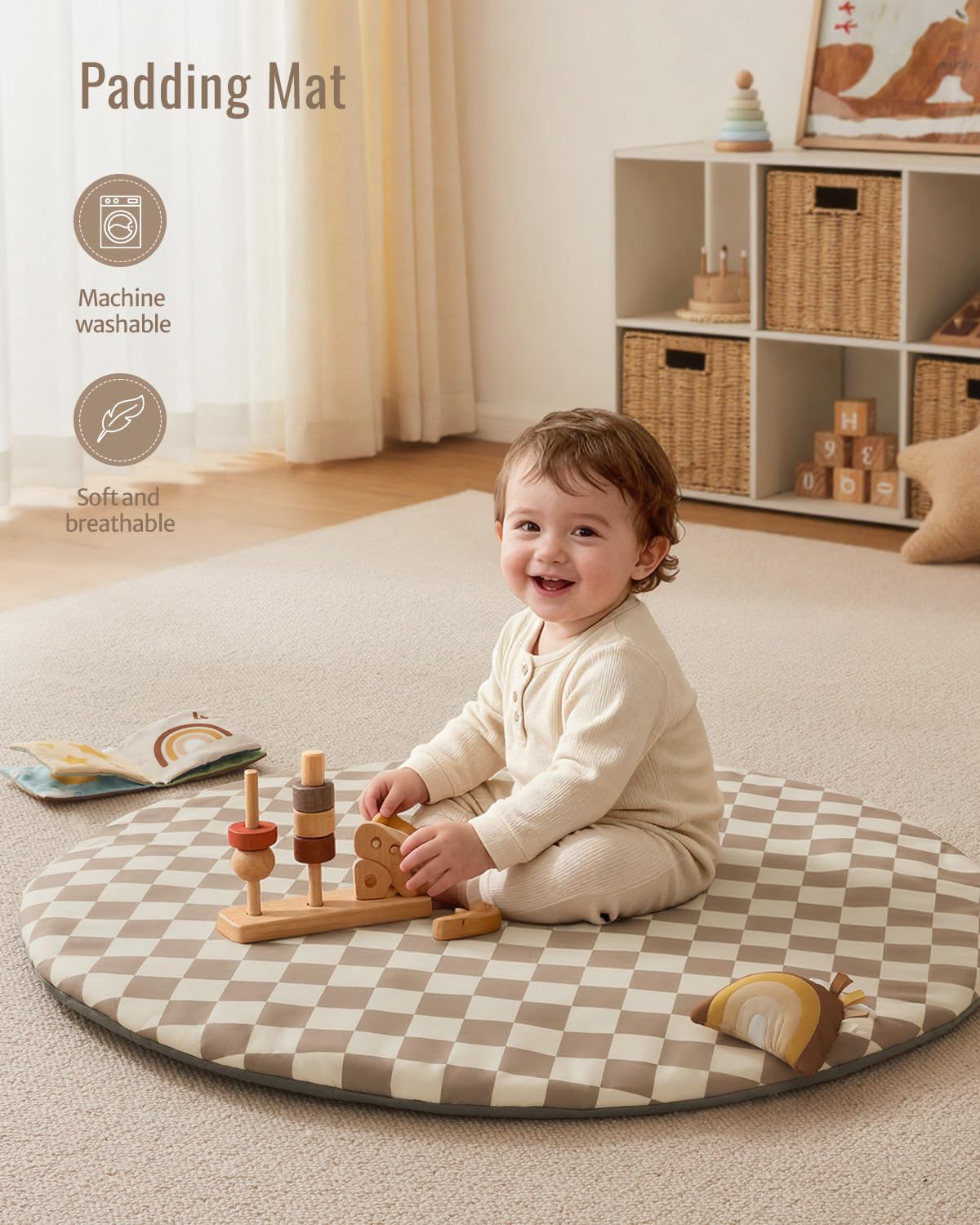 Blissful Diary Palestrina Neonato Con Arco Rimovibile, Palestrina Neonato Montessori Con 6 Giochi - Sviluppo Sensoriale E Motorio Progressivo, Regalo Per Neonati, Ragazze E Ragazzi, Tortora Quadri