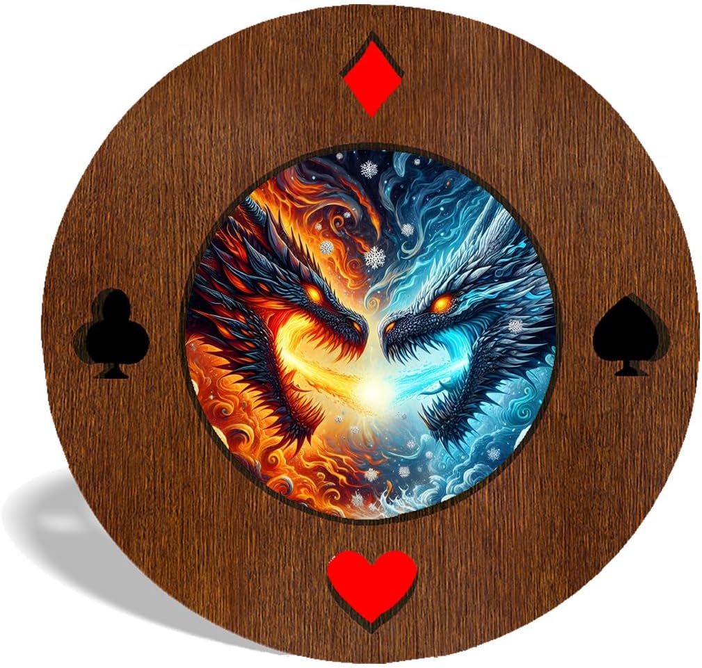 Card Guards – Fire Ice Dragon Crafted Wood Holdem Poker Chip Challenge Coin Cover