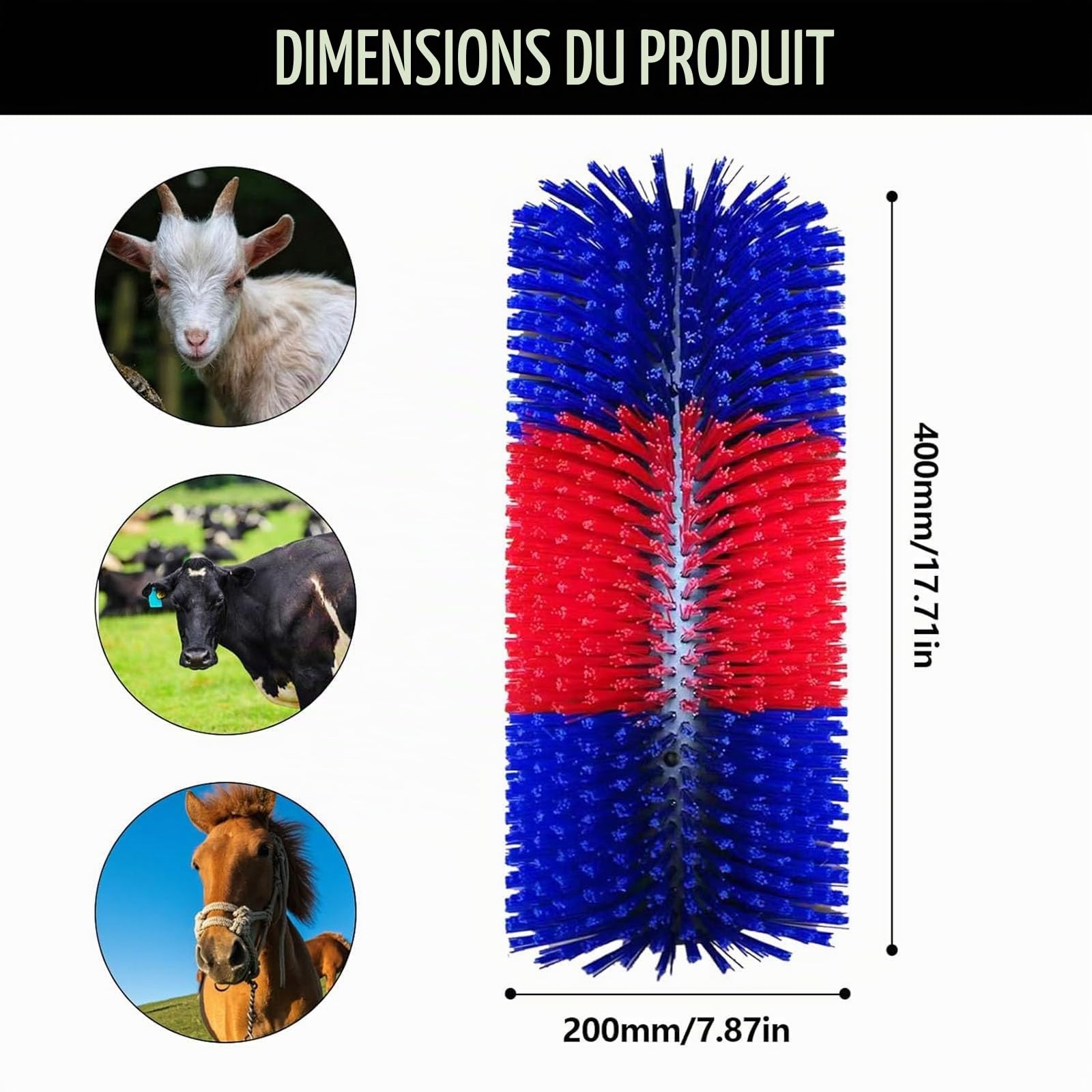 Brosse à Gratter pour Cheval Vache, Brosses à Cheval Semi-Rondes 40cm Brosses à Vache Brosse à Gratter Universelle Tapis à Gratter en Nylon, Rouge Bleu