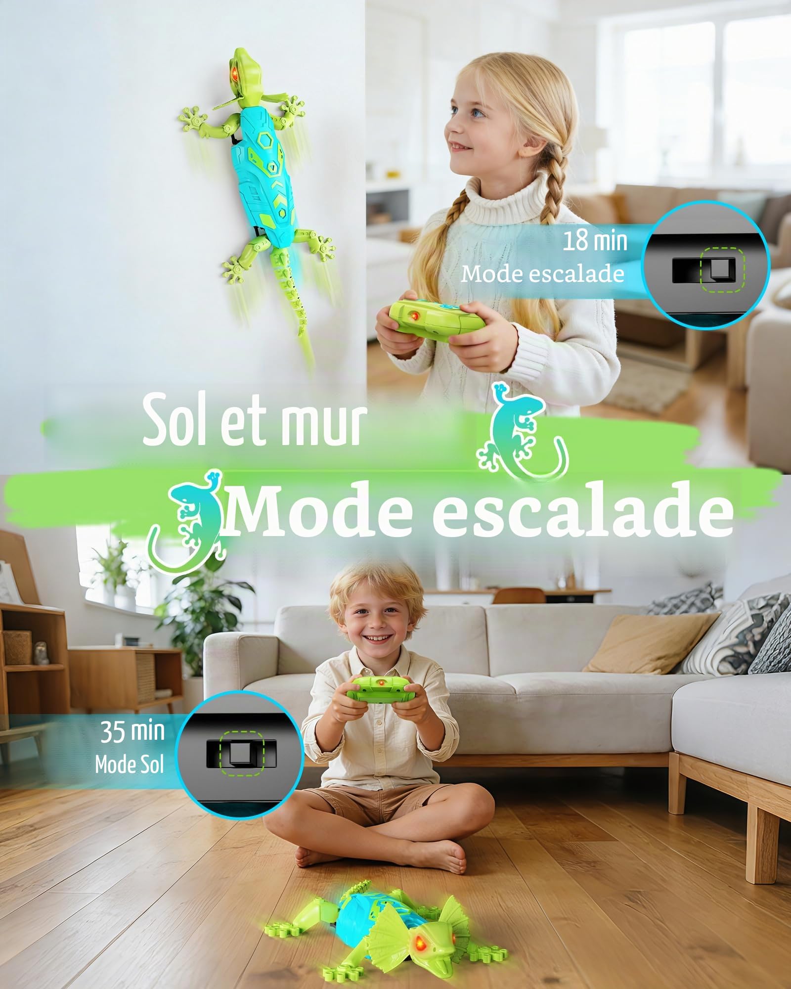 Kizmyee Lezard Télécommandé - Rechargeable Grimpeur Gecko Radiocommandé Jouet Enfants avec Yeux Lumineux, RC Robot Jeux Cadeau Pâques pour Garçons et Filles 3+ Ans