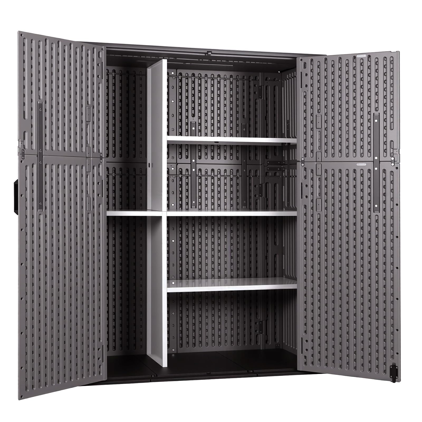 Panana Plastic Shed Garden Storage With Shelf Support Floor Lockable Outdoor Storage House Tool Shed Box, Compact Utility Tool Cabinet L142xW67xH176cm (GSGD25+Shlef) — view 6
