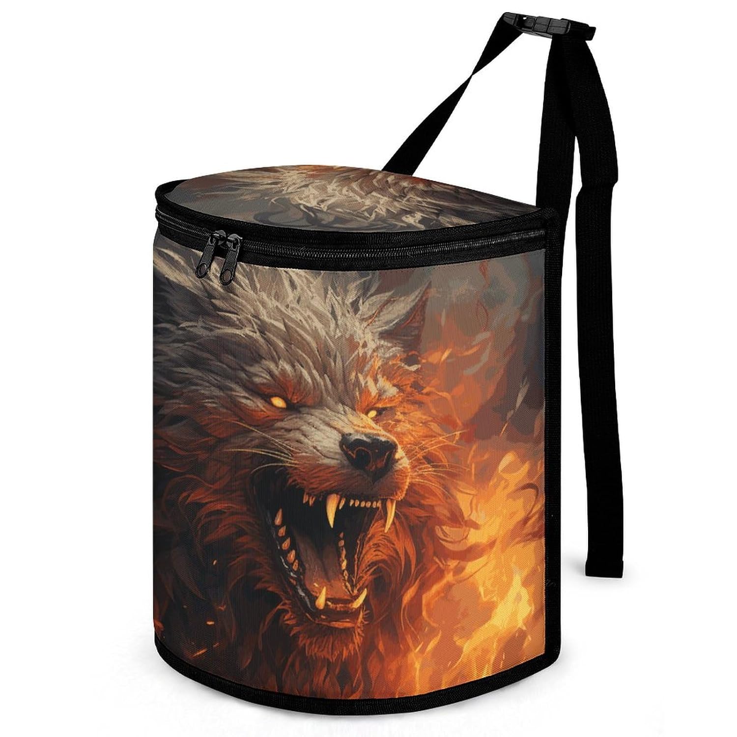 Wild Wolf in The Fire Car Trash Can Bin Bag Waterproof Car Garbage Can Bag Trash Can for Car Car Trash Can for Women Men Garbage Can for Car Car Trash Can with Lid Trash for Car Trucks Rvs