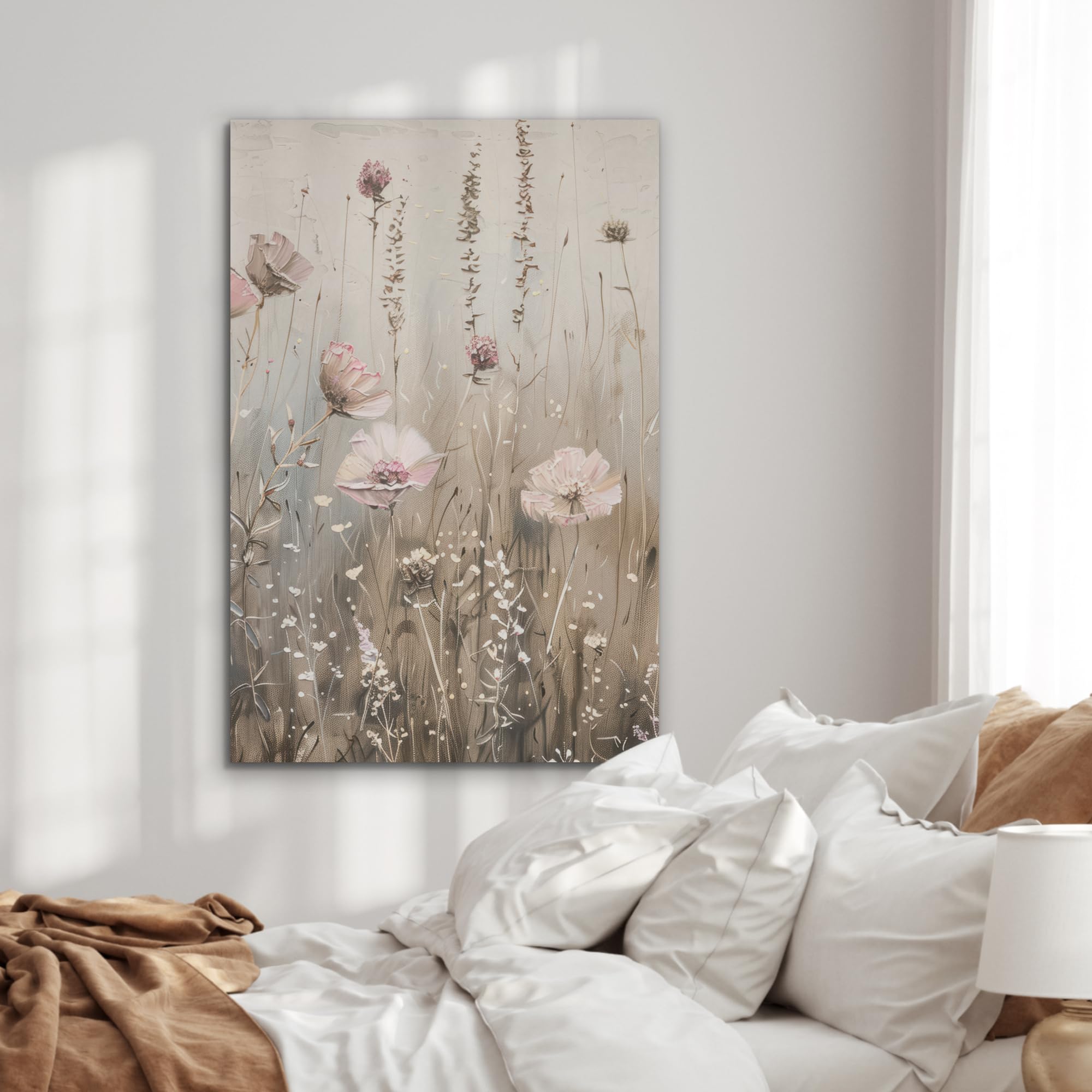 MuchoWow© Décoration en Feutre Murale Design 70x100 cm Élément Déco Chambre Salon Maison Cuisine Moderne Fleurs - Rose - Moderne - Beige